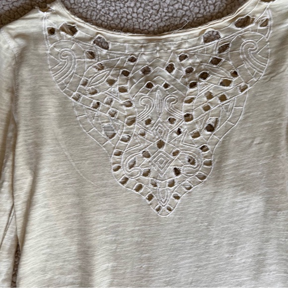 Beautiful Free People eyelet embroidery pale yellow L/S tee top Henley S / M ❤️ - Picture 8 of 12